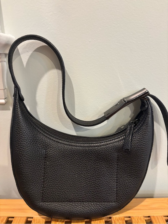 Longchamp Handbags - Longchamp Black Pebbled Crescent Shoulder Bag with Silver Hardware